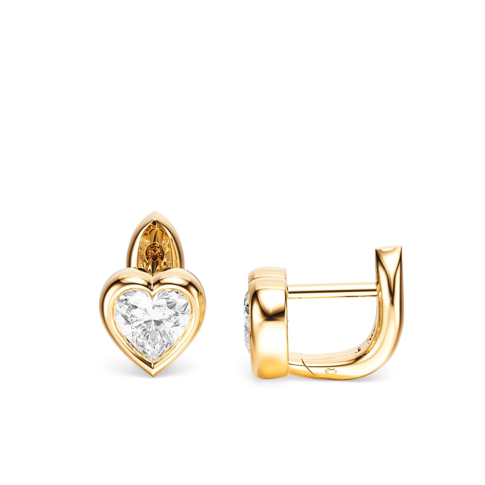Bezel Heart Lab Diamond Huggie Earrings -  E1113 in Earrings by 18 KARATS INC.