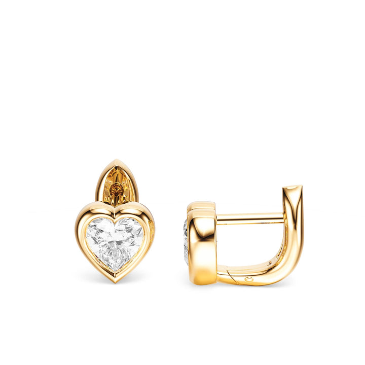Bezel Heart Lab Diamond Huggie Earrings -  E1113 in Earrings by 18 KARATS INC.