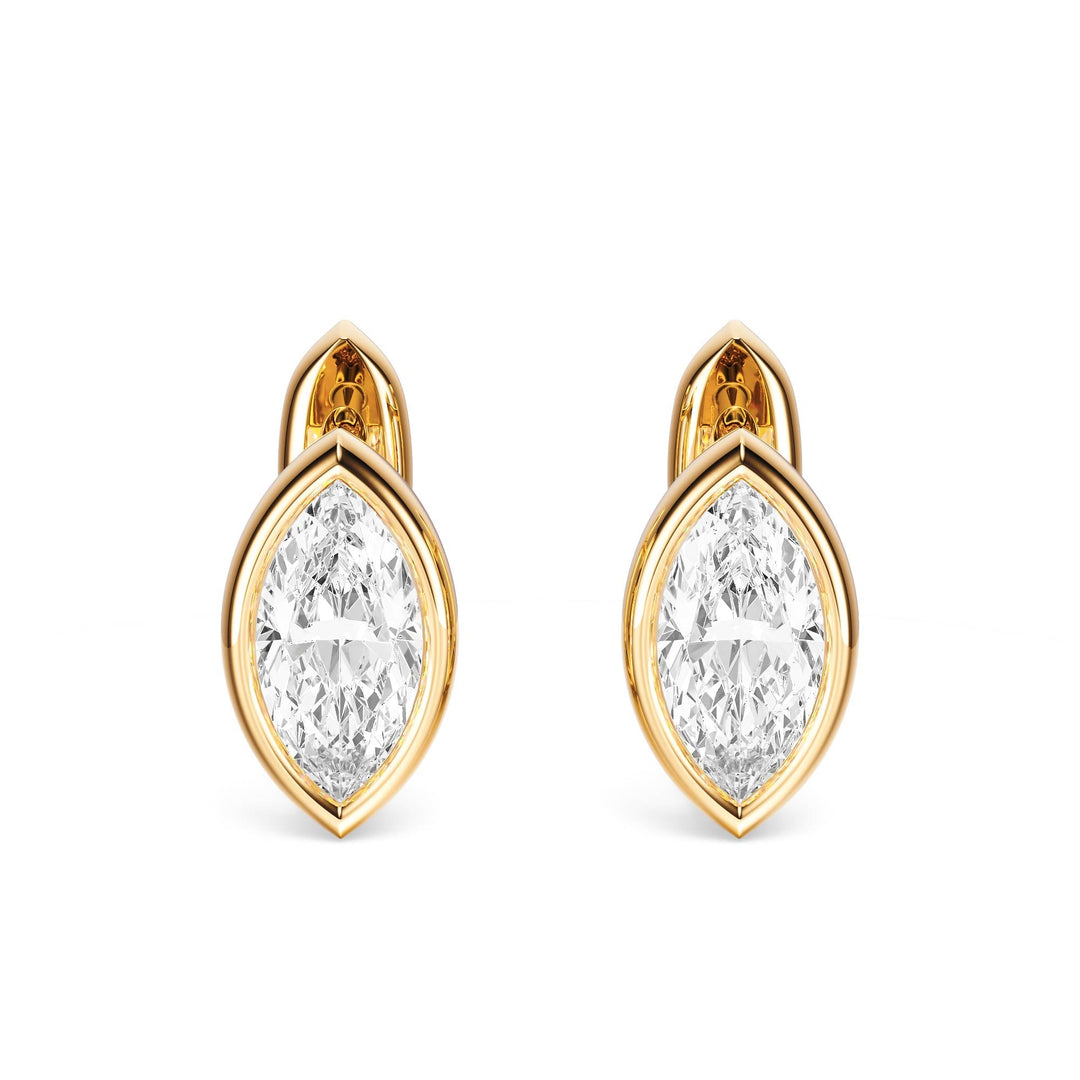 Bezel Marquise Lab Diamond Huggie Earrings -  E1113 in Earrings by 18 KARATS INC.