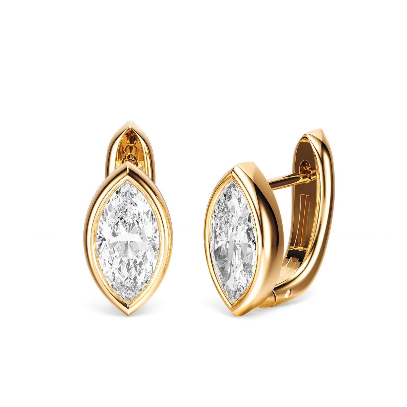 Bezel Marquise Lab Diamond Huggie Earrings -  E1113 in Earrings by 18 KARATS INC.