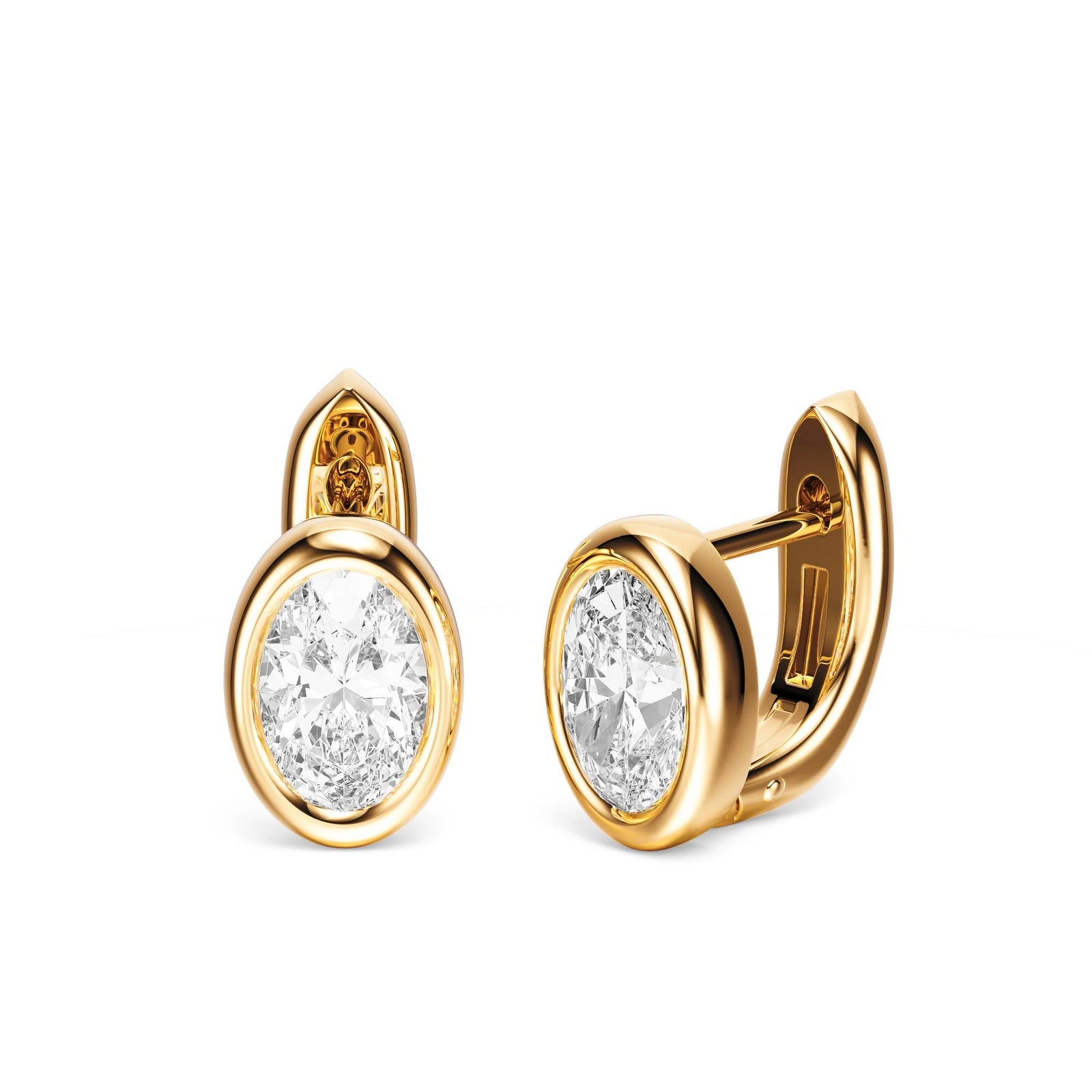 Bezel Oval Lab Diamond Huggie Earrings -  E1113 in Earrings by 18 KARATS INC.