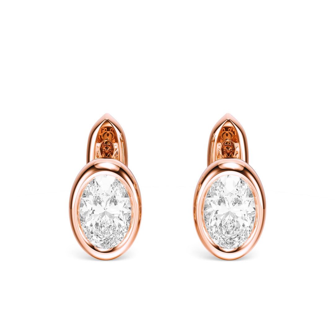 Bezel Oval Lab Diamond Huggie Earrings -  E1113 in Earrings by 18 KARATS INC.