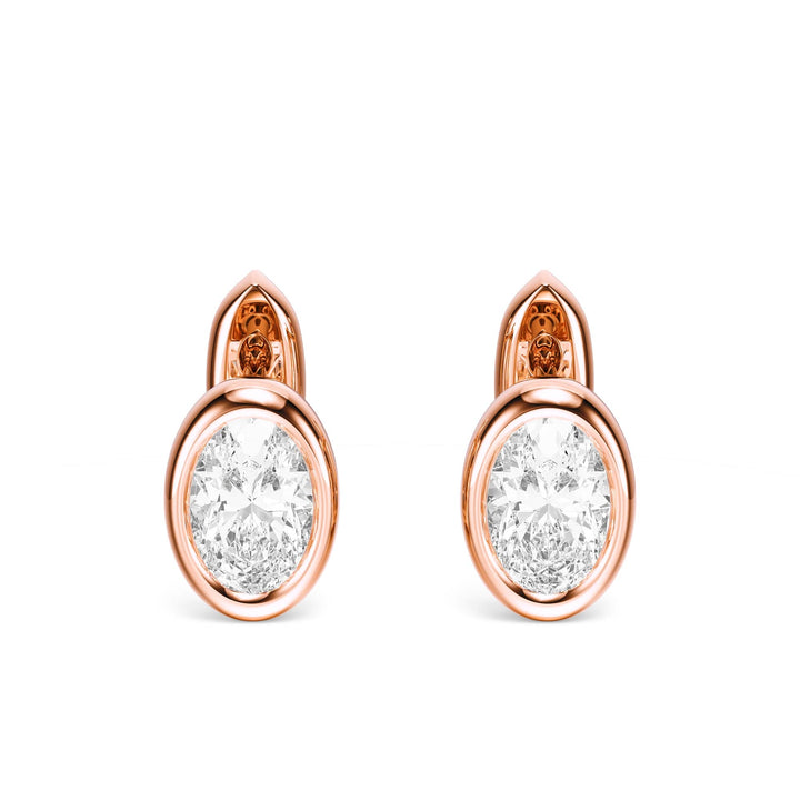 Bezel Oval Lab Diamond Huggie Earrings -  E1113 in Earrings by 18 KARATS INC.