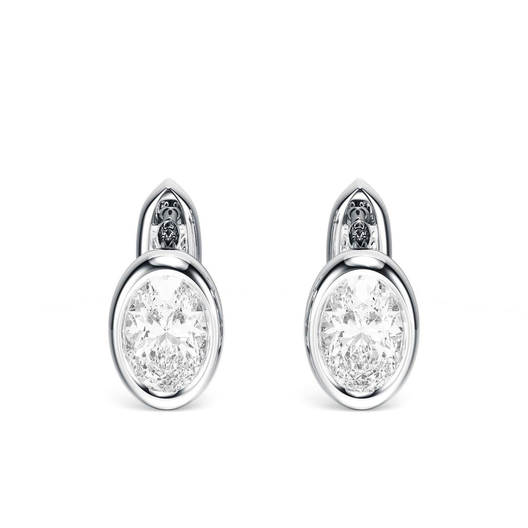 Bezel Oval Lab Diamond Huggie Earrings -  E1113 in Earrings by 18 KARATS INC.