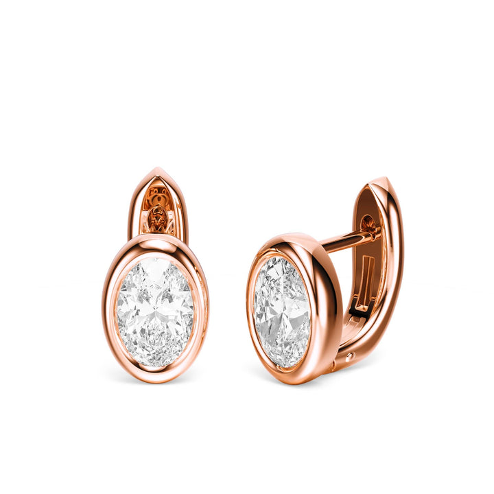 Bezel Oval Lab Diamond Huggie Earrings -  E1113 in Earrings by 18 KARATS INC.