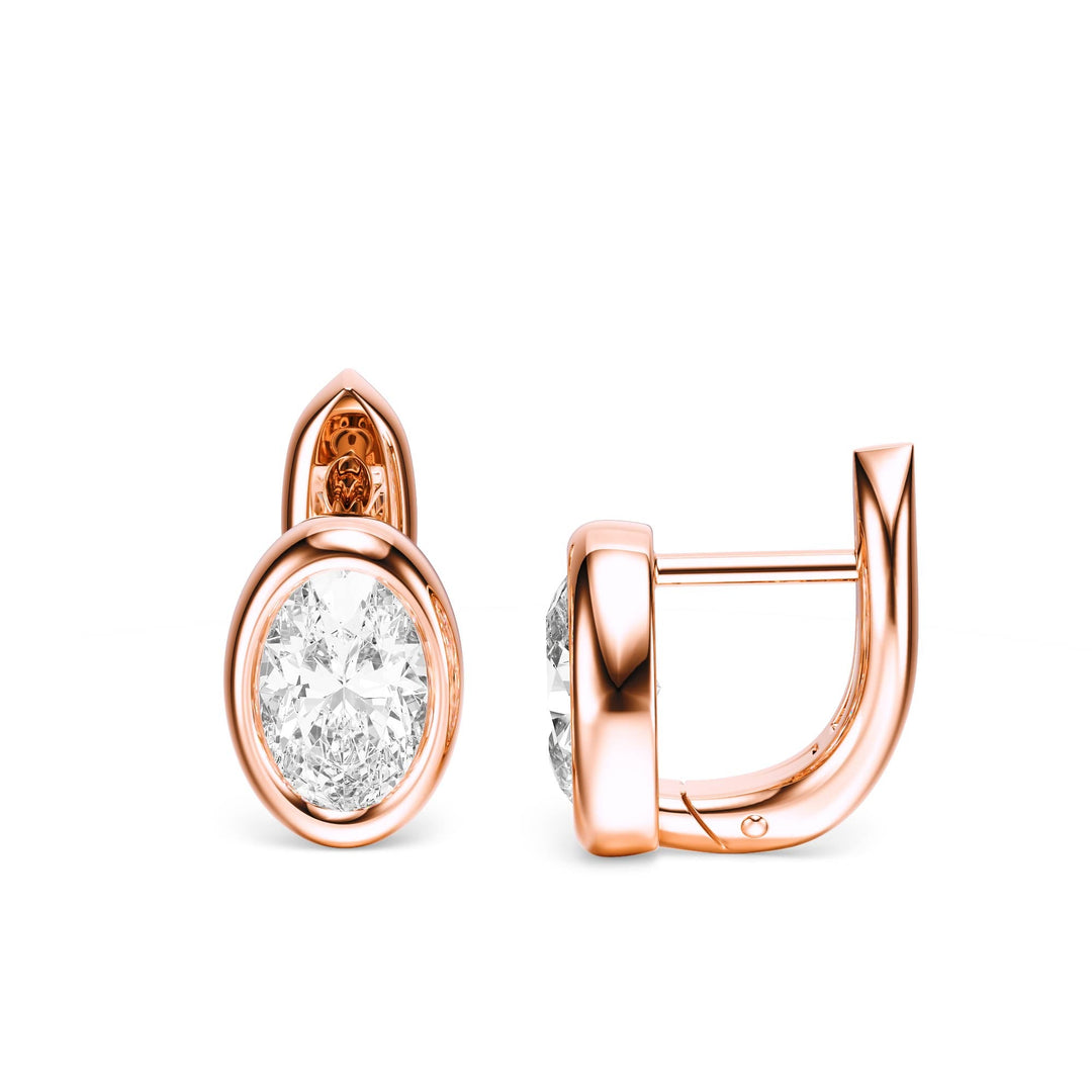 Bezel Oval Lab Diamond Huggie Earrings -  E1113 in Earrings by 18 KARATS INC.
