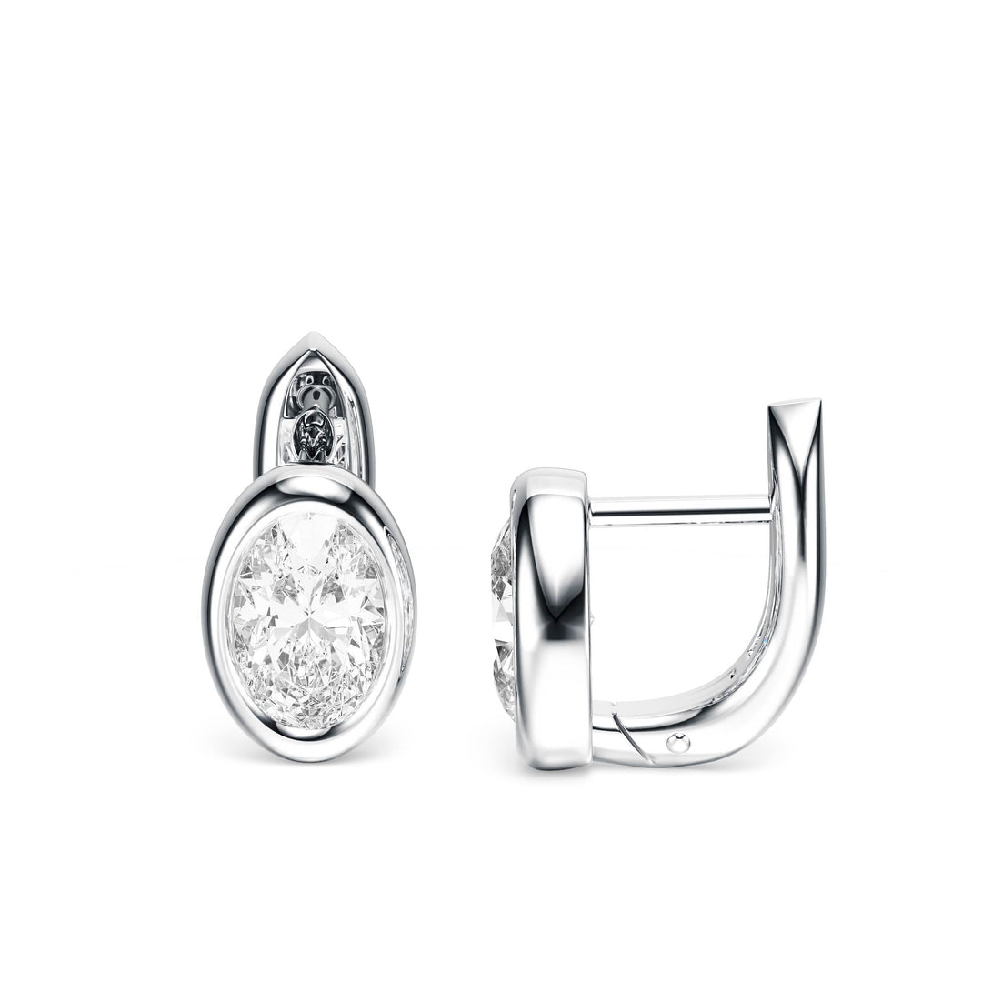Bezel Oval Lab Diamond Huggie Earrings -  E1113 in Earrings by 18 KARATS INC.