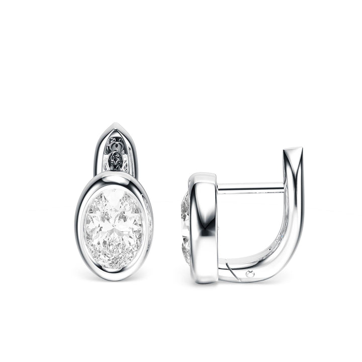 Bezel Oval Lab Diamond Huggie Earrings -  E1113 in Earrings by 18 KARATS INC.