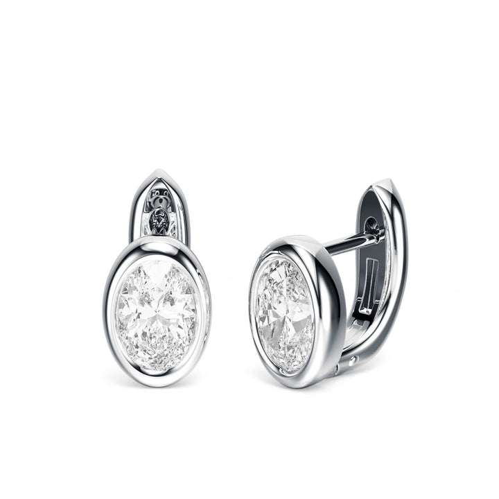 Bezel Oval Lab Diamond Huggie Earrings -  E1113 in Earrings by 18 KARATS INC.