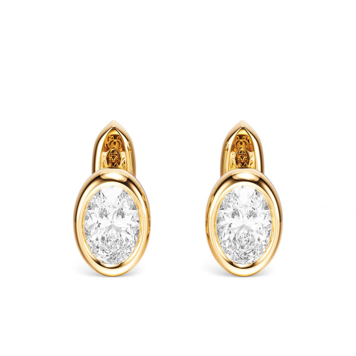 Bezel Oval Lab Diamond Huggie Earrings -  E1113 in Earrings by 18 KARATS INC.