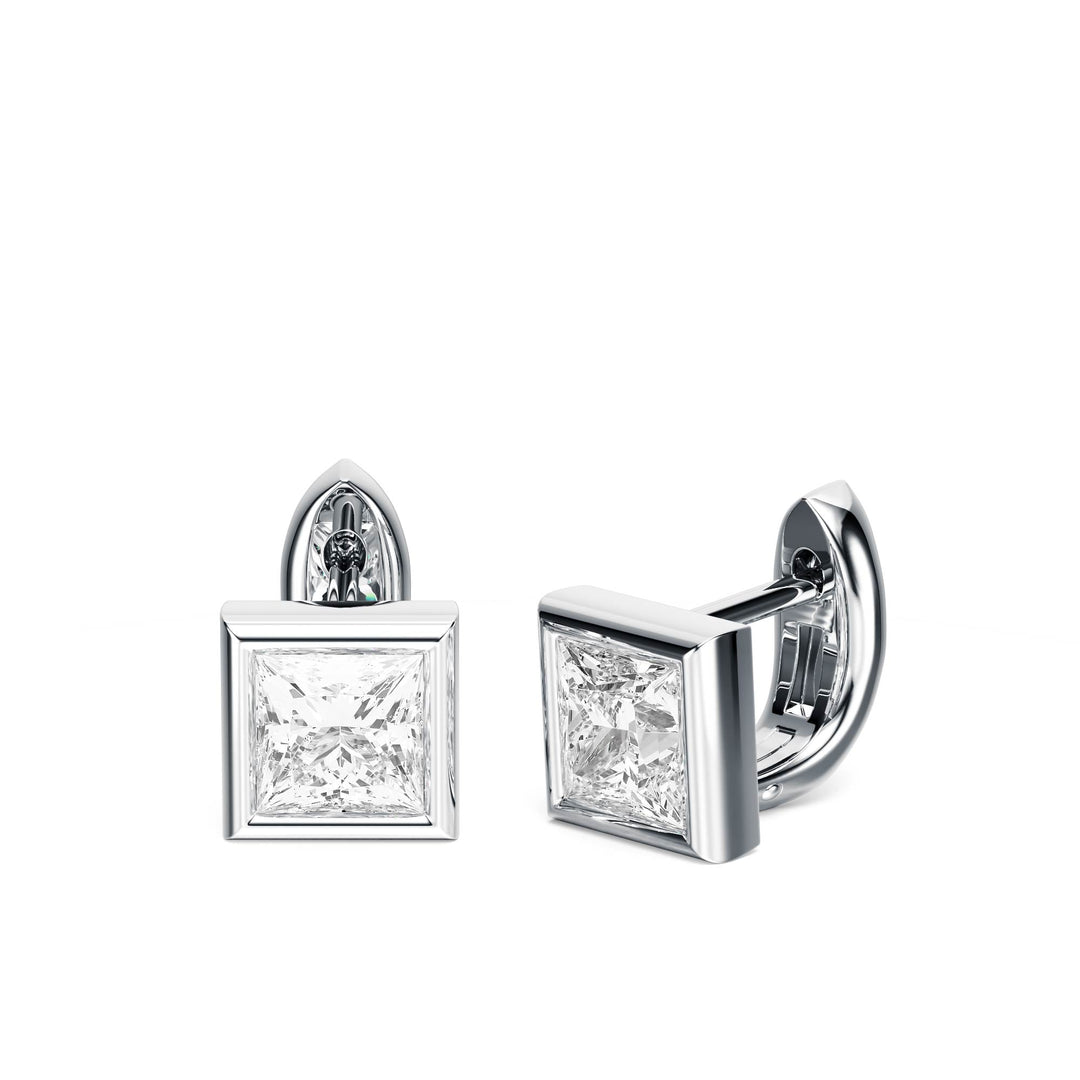 Bezel Princess Lab Diamond Huggie Earrings -  E1113 in Earrings by 18 KARATS INC.