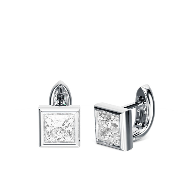 Bezel Princess Lab Diamond Huggie Earrings -  E1113 in Earrings by 18 KARATS INC.