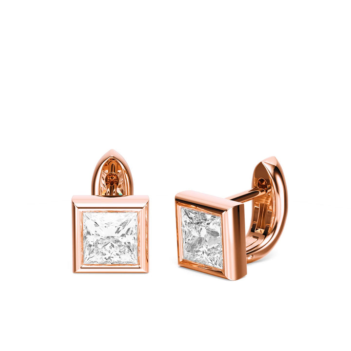 Bezel Princess Lab Diamond Huggie Earrings -  E1113 in Earrings by 18 KARATS INC.