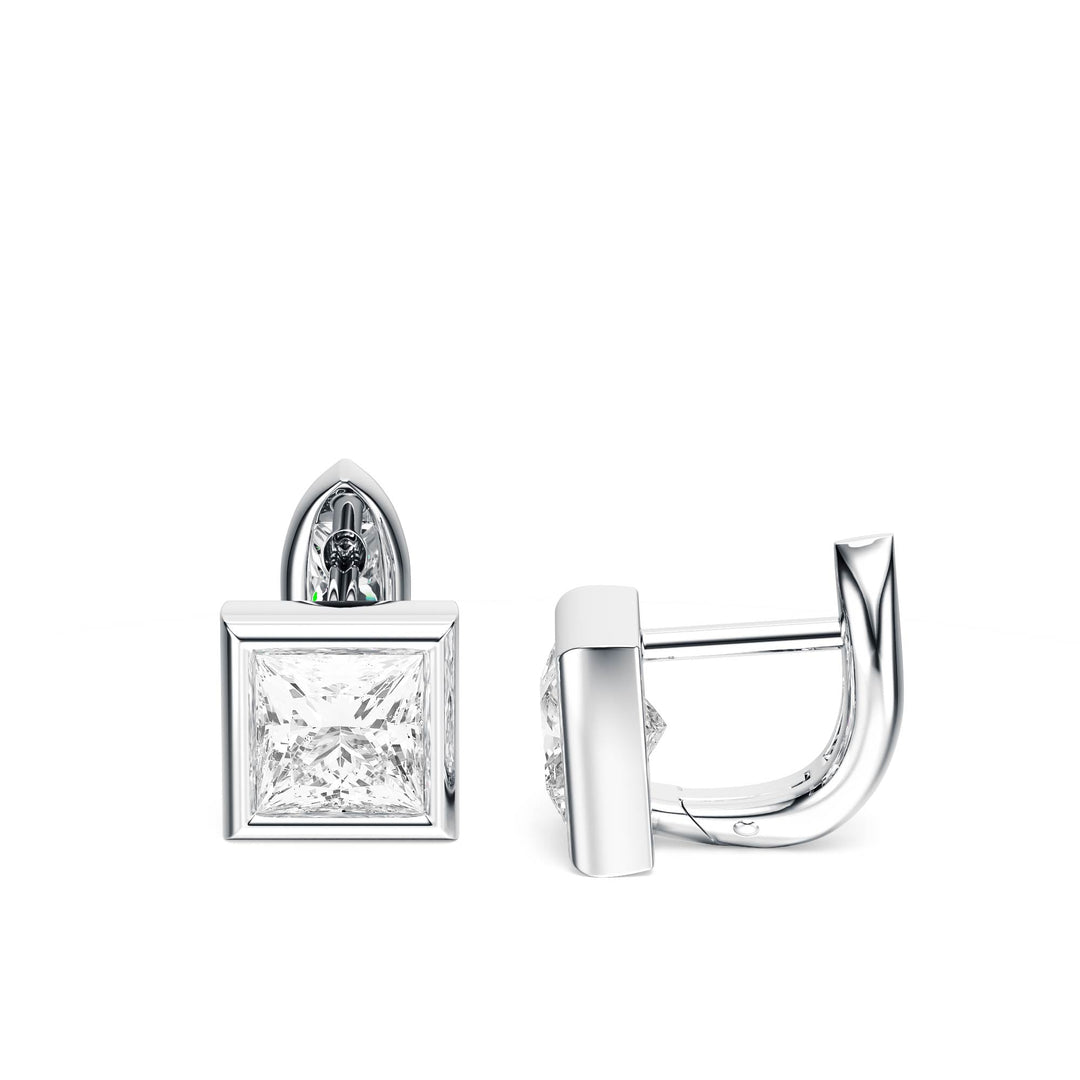 Bezel Princess Lab Diamond Huggie Earrings -  E1113 in Earrings by 18 KARATS INC.