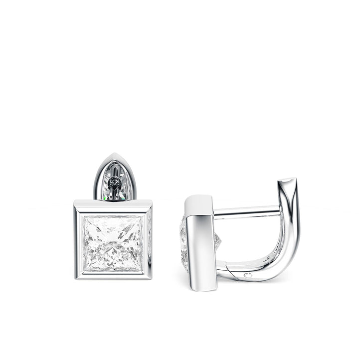 Bezel Princess Lab Diamond Huggie Earrings -  E1113 in Earrings by 18 KARATS INC.