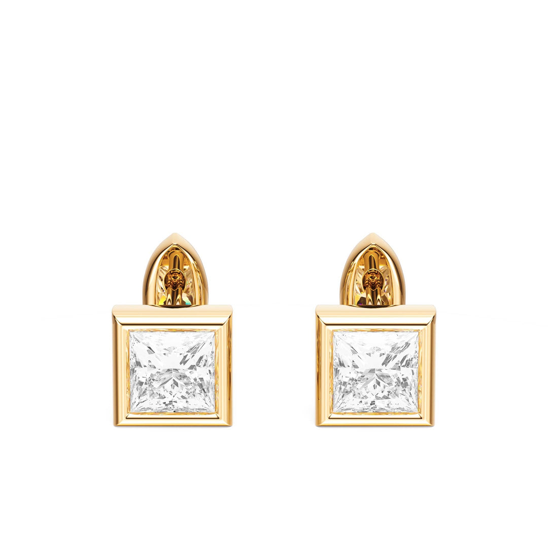 Bezel Princess Lab Diamond Huggie Earrings -  E1113 in Earrings by 18 KARATS INC.