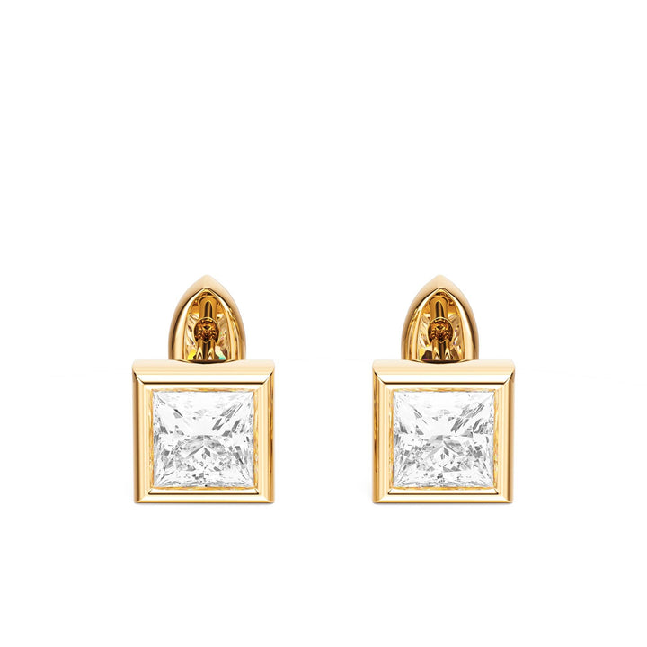 Bezel Princess Lab Diamond Huggie Earrings -  E1113 in Earrings by 18 KARATS INC.