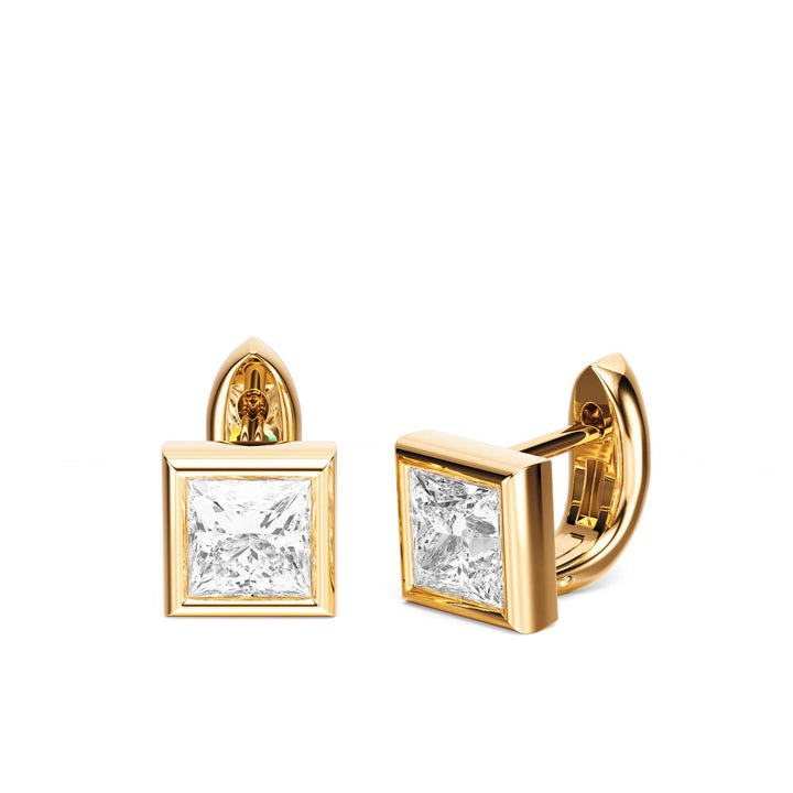 Bezel Princess Lab Diamond Huggie Earrings -  E1113 in Earrings by 18 KARATS INC.
