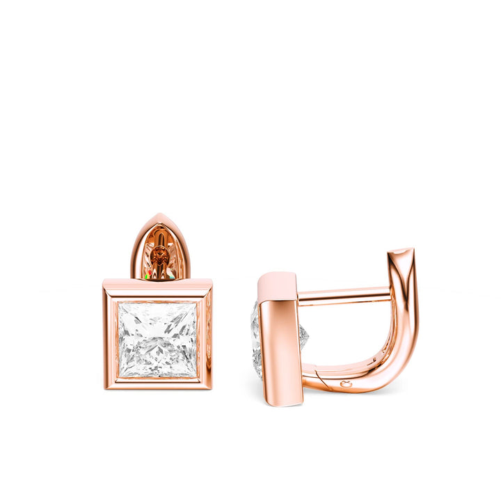 Bezel Princess Lab Diamond Huggie Earrings -  E1113 in Earrings by 18 KARATS INC.