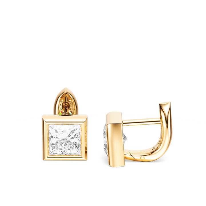 Bezel Princess Lab Diamond Huggie Earrings -  E1113 in Earrings by 18 KARATS INC.