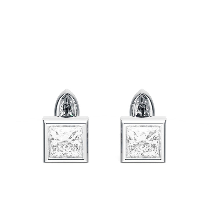 Bezel Princess Lab Diamond Huggie Earrings -  E1113 in Earrings by 18 KARATS INC.