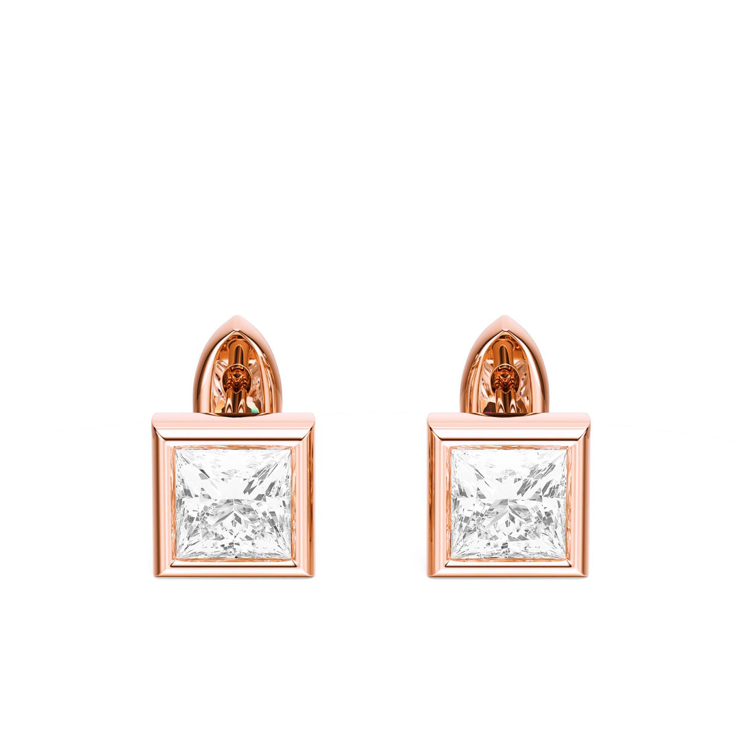 Bezel Princess Lab Diamond Huggie Earrings -  E1113 in Earrings by 18 KARATS INC.