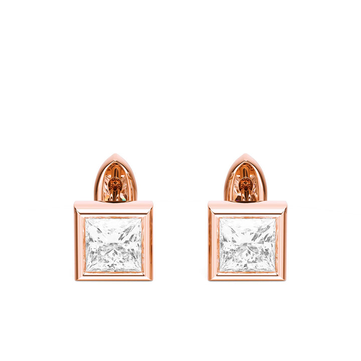 Bezel Princess Lab Diamond Huggie Earrings -  E1113 in Earrings by 18 KARATS INC.