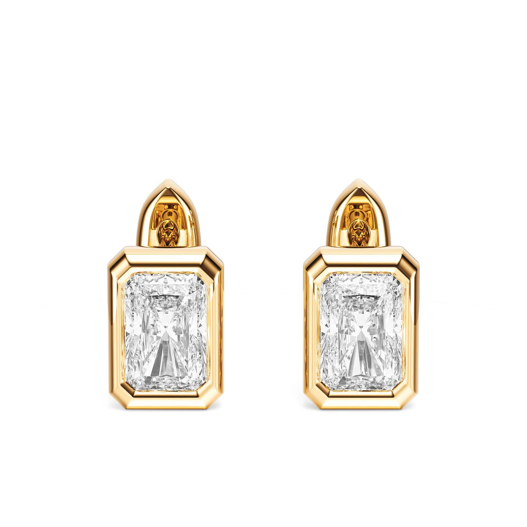 Bezel Radiant Lab Diamond Huggie Earrings -  E1113 in Earrings by 18 KARATS INC.