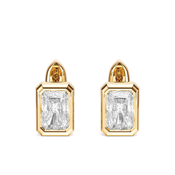 Bezel Radiant Lab Diamond Huggie Earrings -  E1113 in Earrings by 18 KARATS INC.