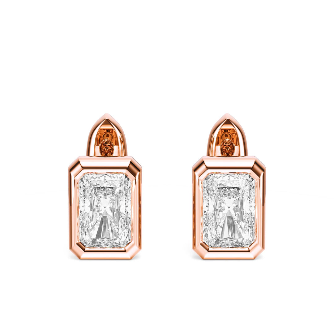 Bezel Radiant Lab Diamond Huggie Earrings -  E1113 in Earrings by 18 KARATS INC.