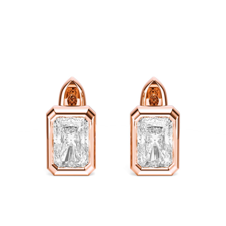 Bezel Radiant Lab Diamond Huggie Earrings -  E1113 in Earrings by 18 KARATS INC.