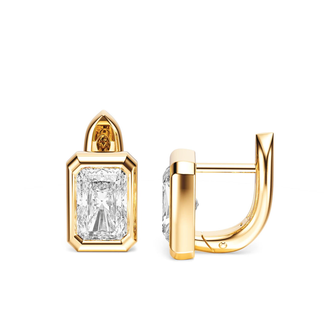 Bezel Radiant Lab Diamond Huggie Earrings -  E1113 in Earrings by 18 KARATS INC.