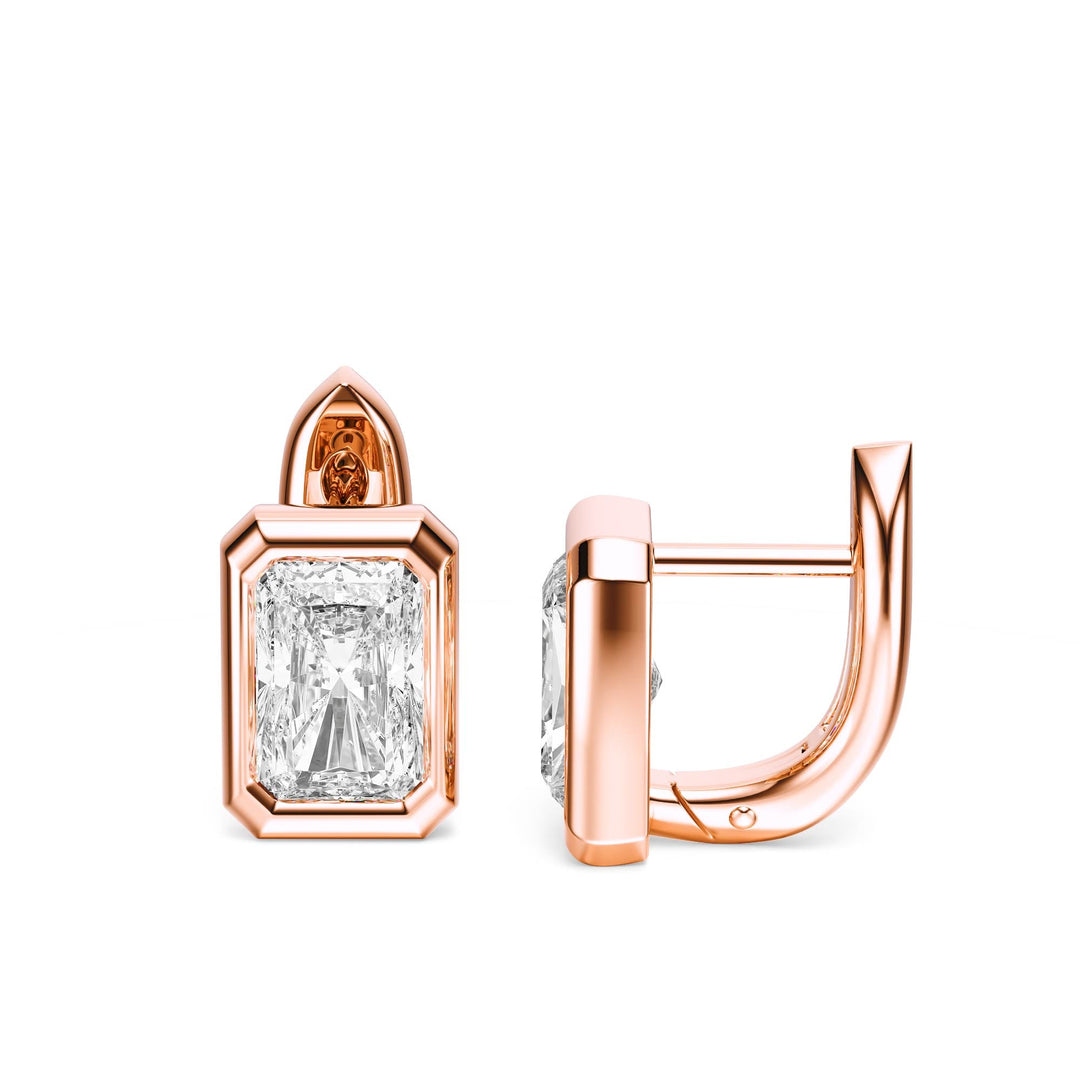 Bezel Radiant Lab Diamond Huggie Earrings -  E1113 in Earrings by 18 KARATS INC.