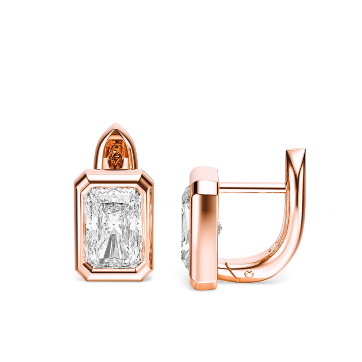 Bezel Radiant Lab Diamond Huggie Earrings -  E1113 in Earrings by 18 KARATS INC.