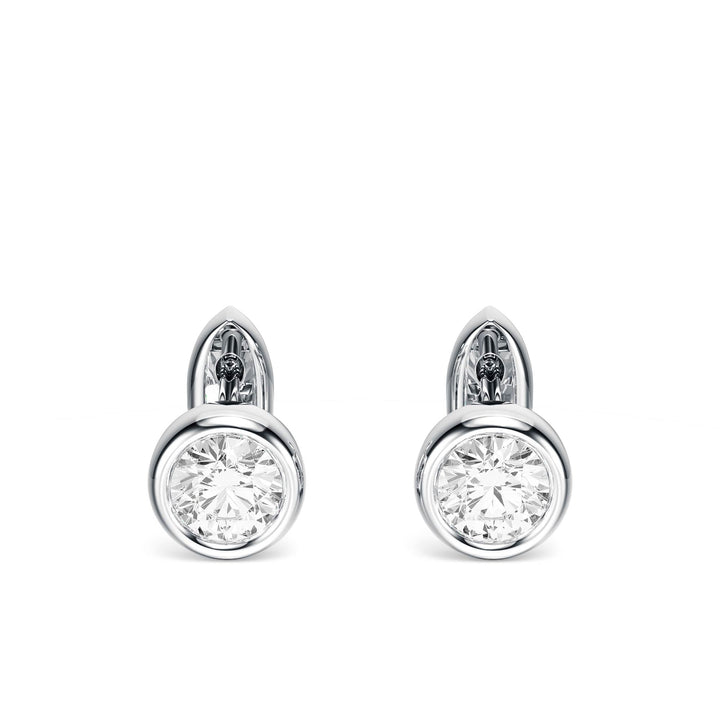 Bezel Round Lab Diamond Huggie Earrings -  E1113 in Earrings by 18 KARATS INC.