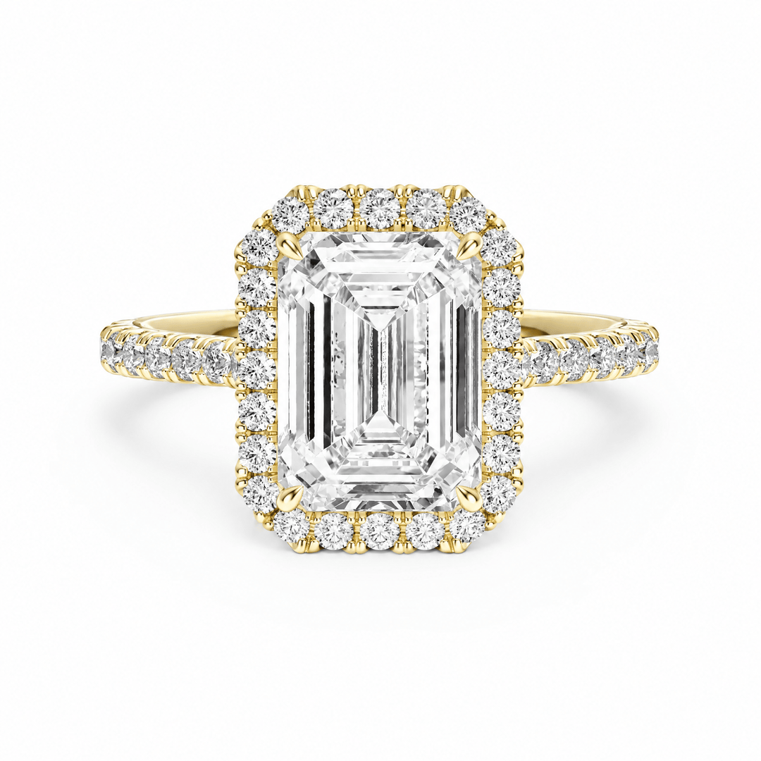 Cathedral Halo Emerald Lab Diamond Engagement Ring in Ready Rings by 18 KARATS INC.