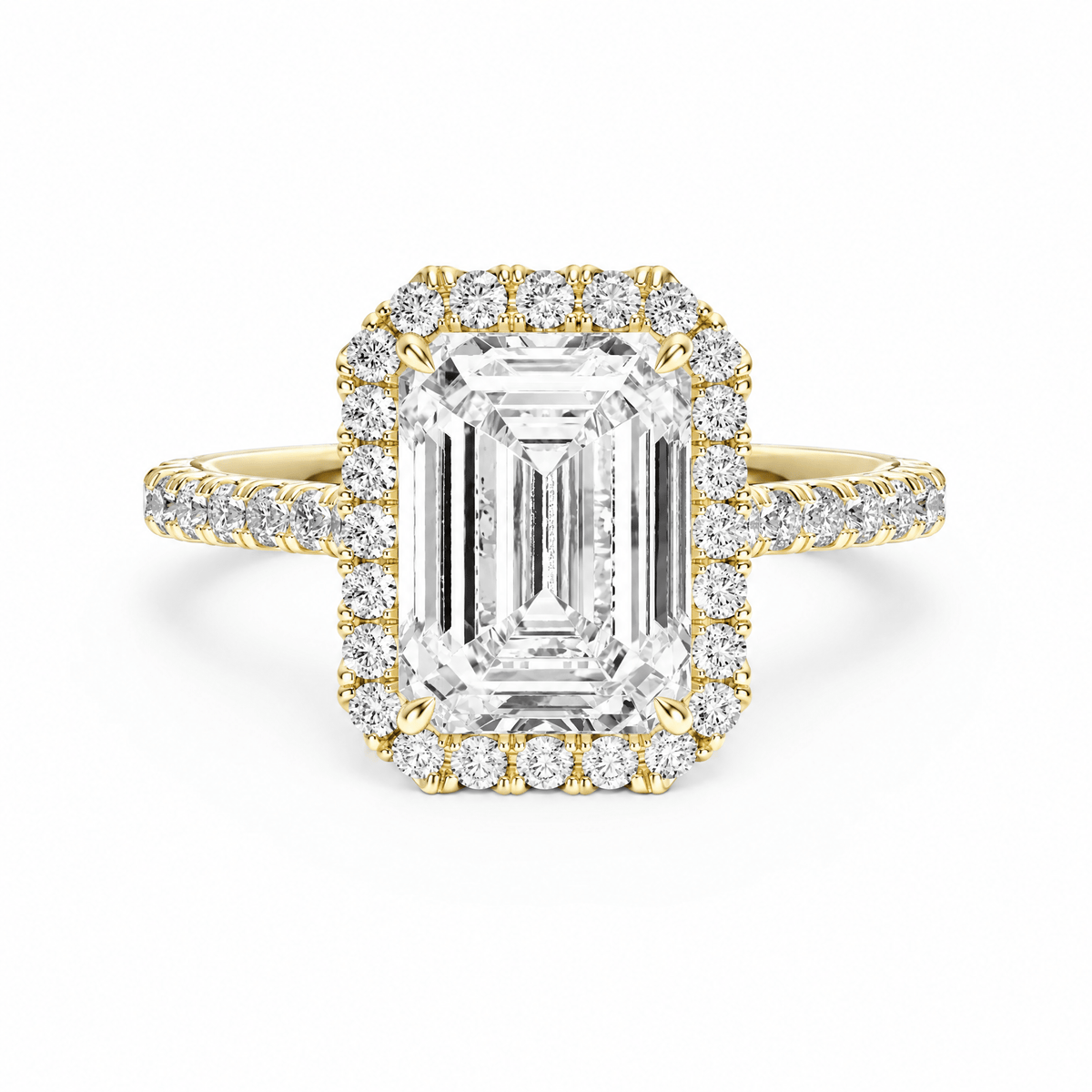 Cathedral Halo Emerald Lab Diamond Engagement Ring in Ready Rings by 18 KARATS INC.