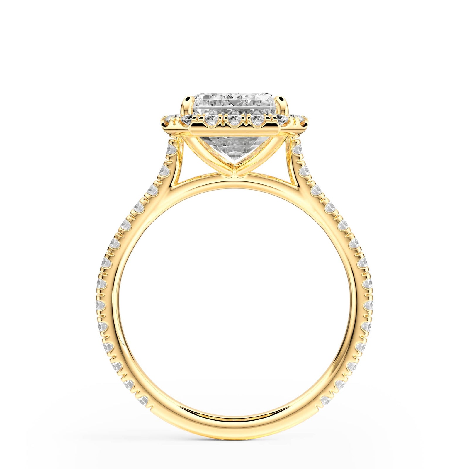 Cathedral Halo Emerald Pavé Diamond Engagement Ring - R1269 in Ring by 18 KARATS INC.