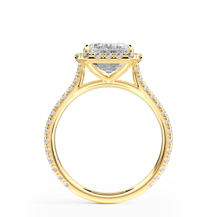 Cathedral Halo Emerald Pavé Diamond Engagement Ring - R1269 in Ring by 18 KARATS INC.