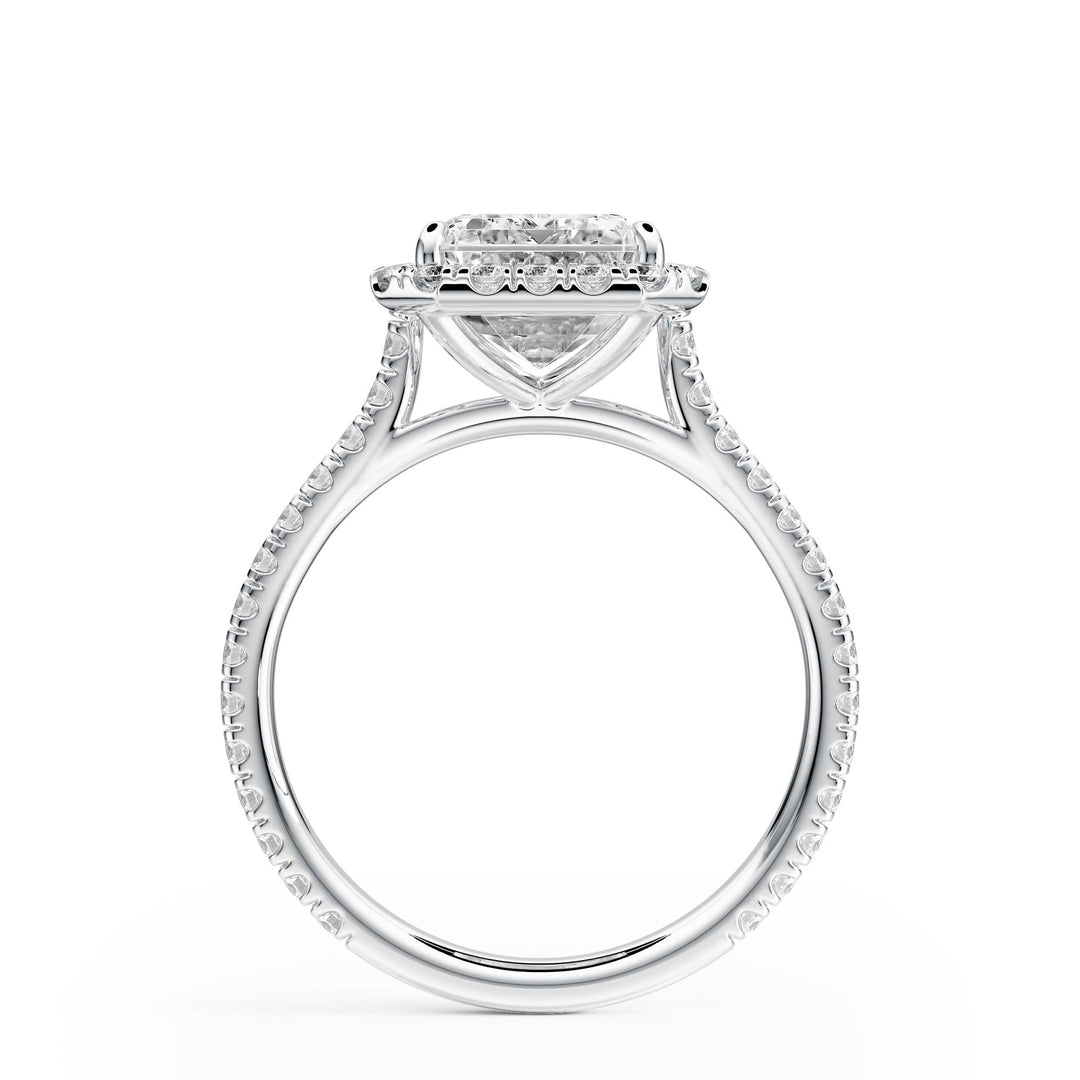 Cathedral Halo Emerald Pavé Diamond Engagement Ring - R1269 in Ring by 18 KARATS INC.