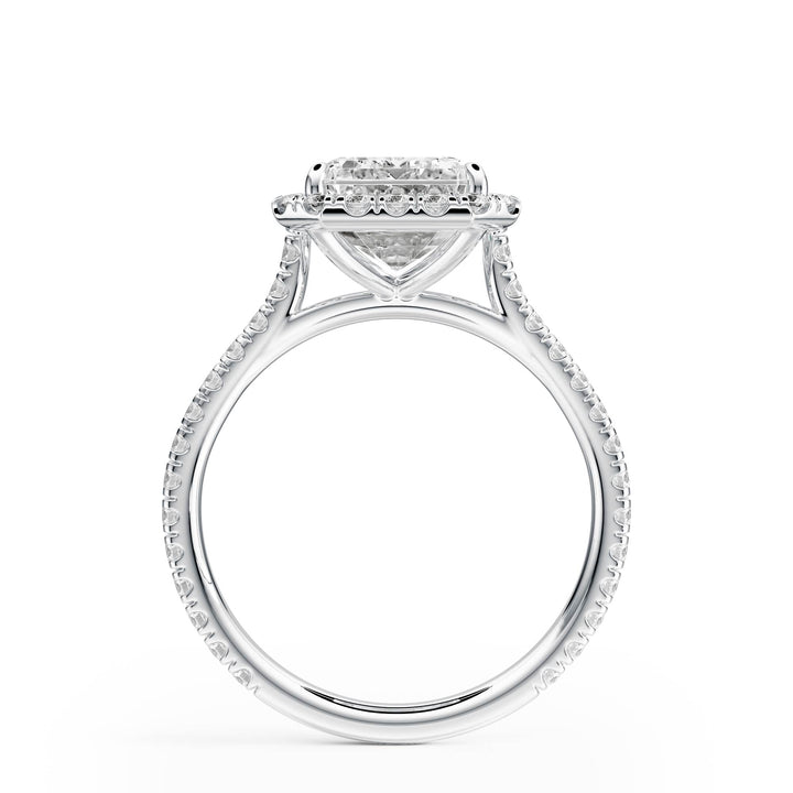 Cathedral Halo Emerald Pavé Diamond Engagement Ring - R1269 in Ring by 18 KARATS INC.