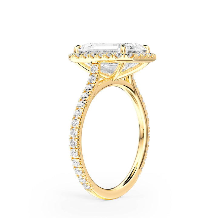 Cathedral Halo Emerald Pavé Diamond Engagement Ring - R1269 in Ring by 18 KARATS INC.