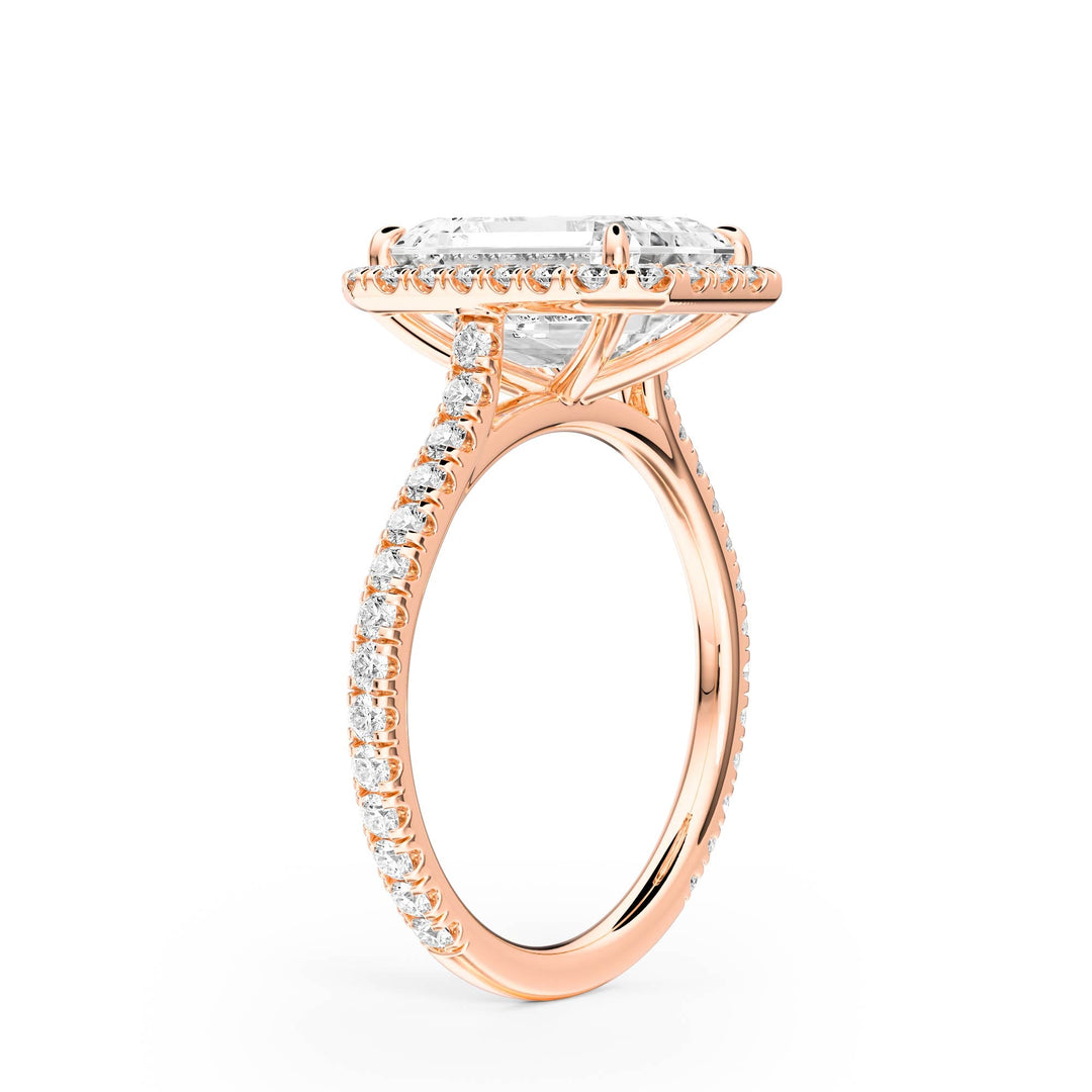 Cathedral Halo Emerald Pavé Diamond Engagement Ring - R1269 in Ring by 18 KARATS INC.