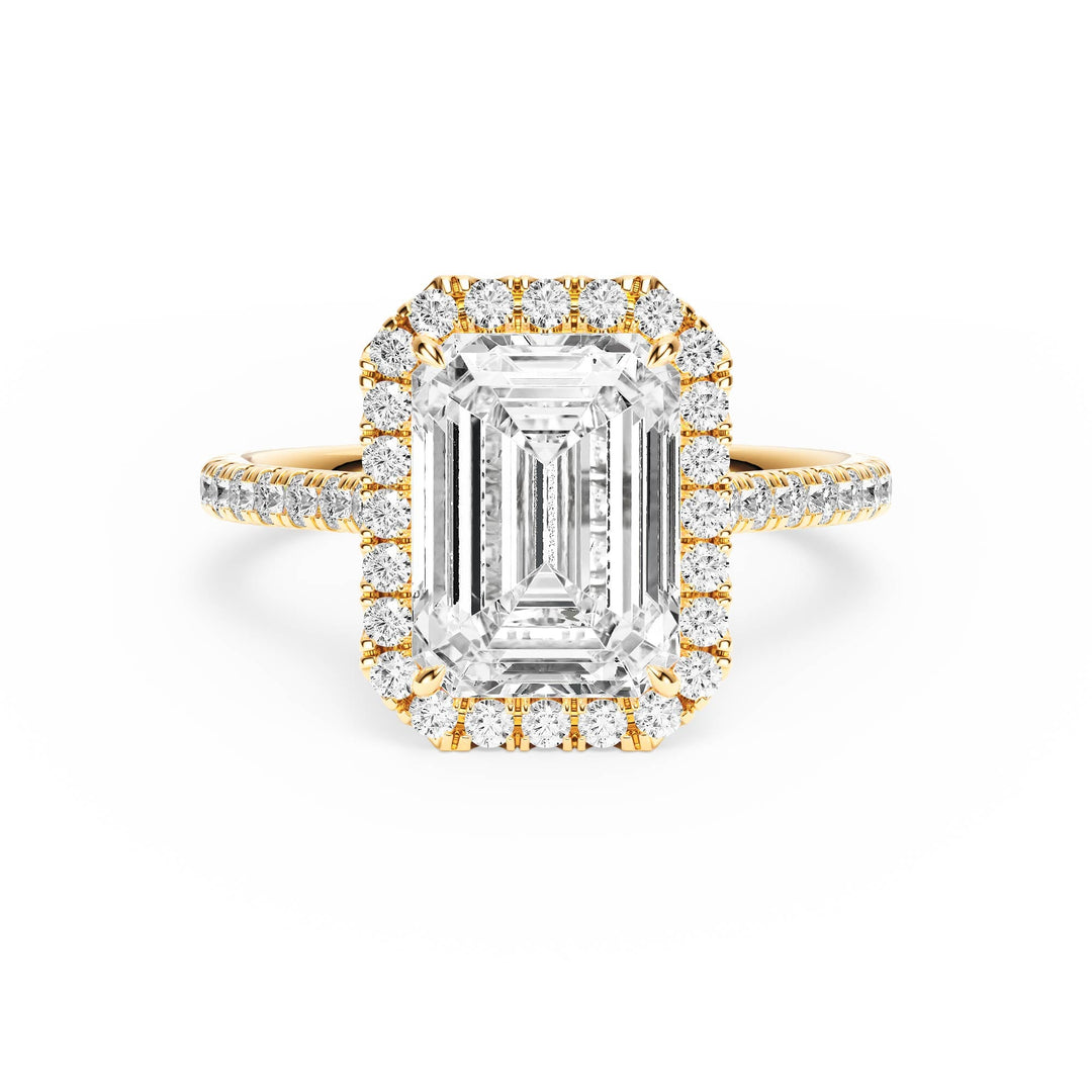 Cathedral Halo Emerald Pavé Diamond Engagement Ring - R1269 in Ring by 18 KARATS INC.