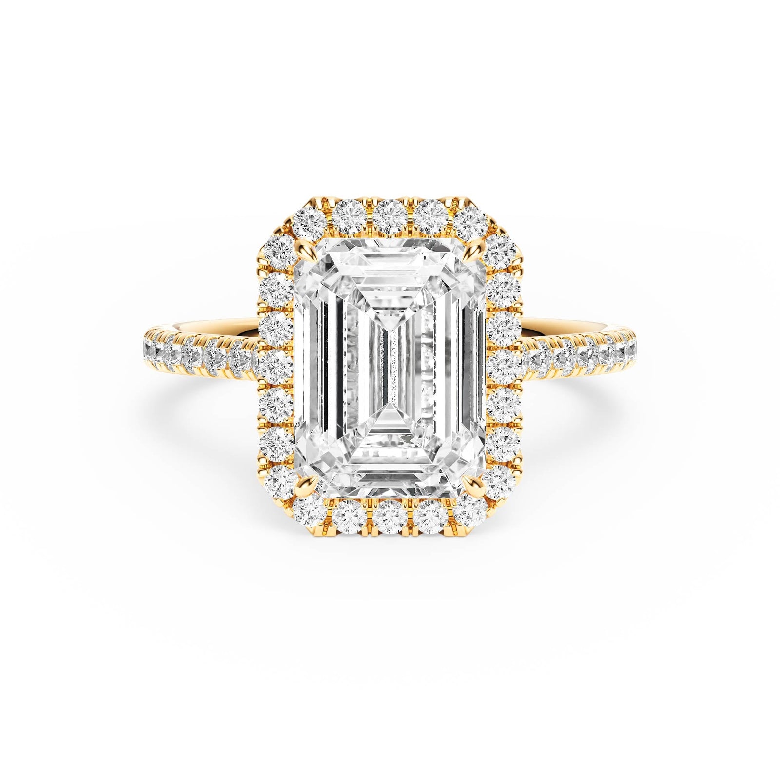Cathedral Halo Emerald Pavé Diamond Engagement Ring - R1269 in Ring by 18 KARATS INC.