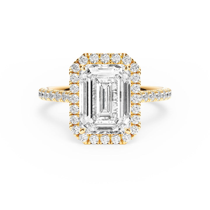Cathedral Halo Emerald Pavé Diamond Engagement Ring - R1269 in Ring by 18 KARATS INC.