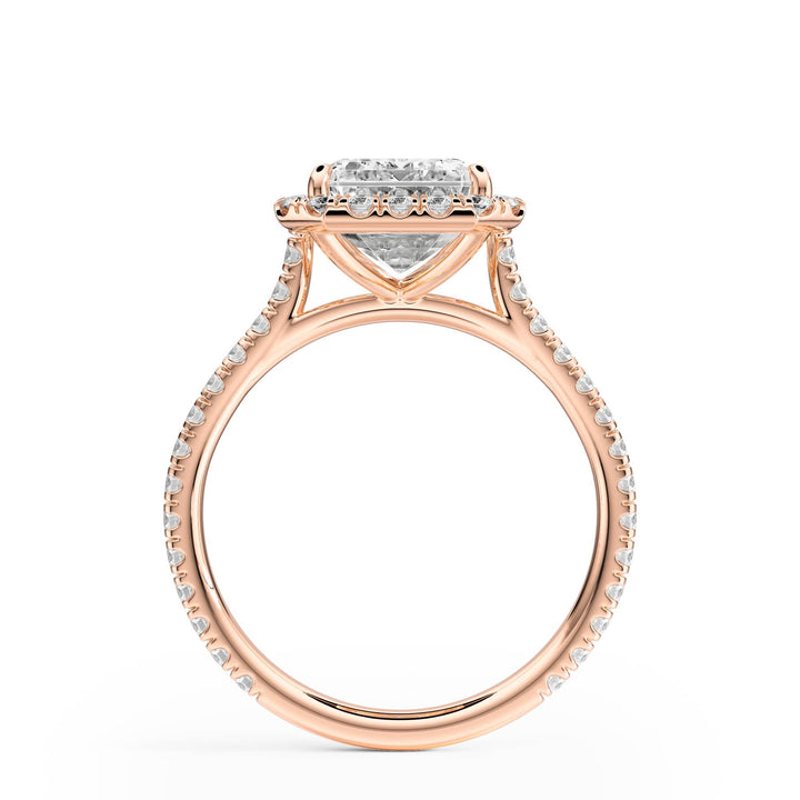 Cathedral Halo Emerald Pavé Diamond Engagement Ring - R1269 in Ring by 18 KARATS INC.