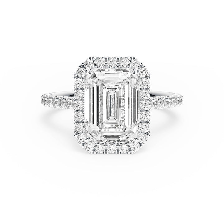 Cathedral Halo Emerald Pavé Diamond Engagement Ring - R1269 in Ring by 18 KARATS INC.