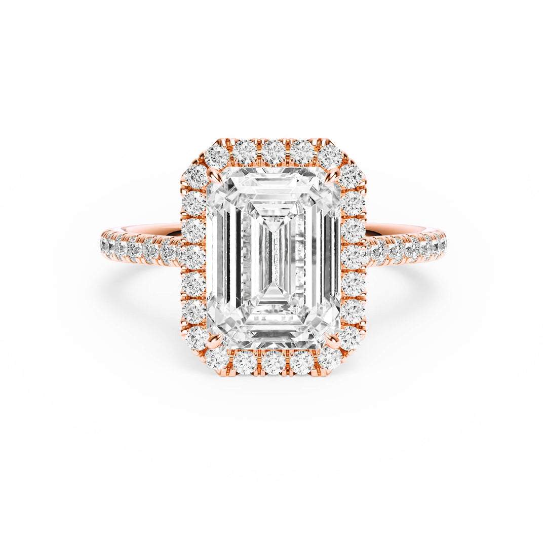 Cathedral Halo Emerald Pavé Diamond Engagement Ring - R1269 in Ring by 18 KARATS INC.