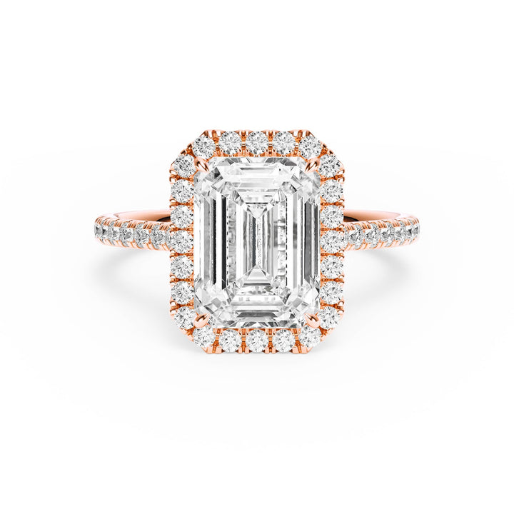 Cathedral Halo Emerald Pavé Diamond Engagement Ring - R1269 in Ring by 18 KARATS INC.